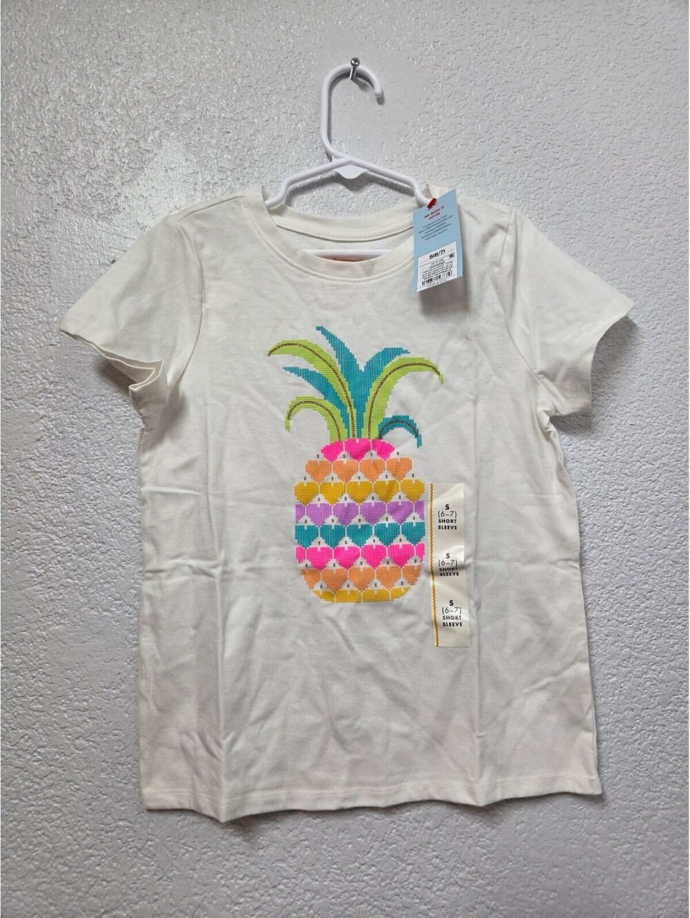 Cat & Jack Girls White Short Sleeve Pineapple Graphic T Shirt Size S (6/7) Nwt